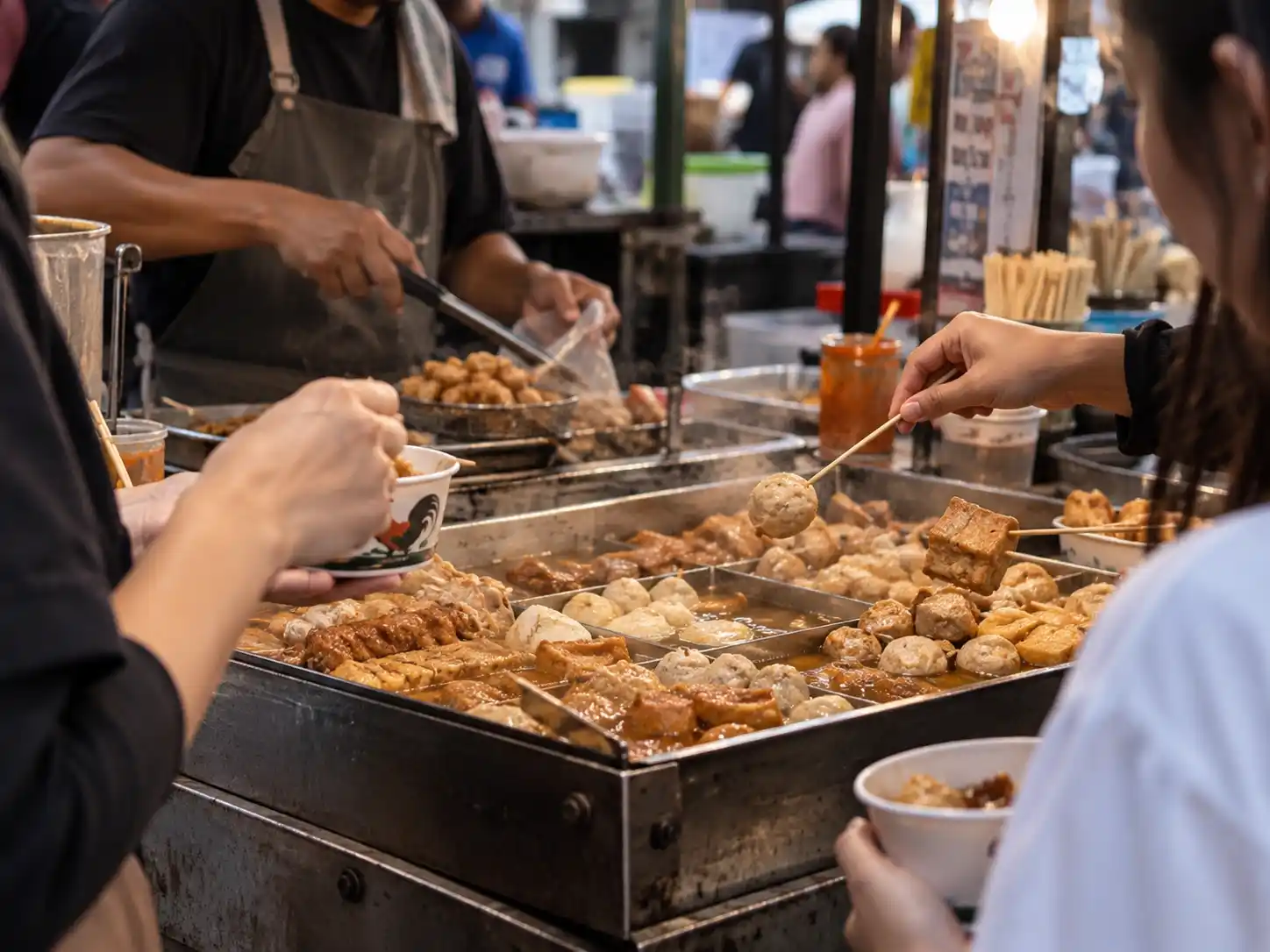 Crispy comfort food frying in hot oil during the day.