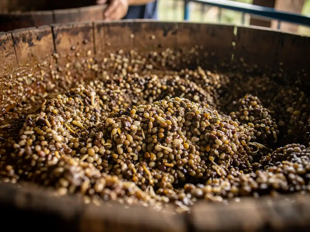 Coffee beans fermenting during washed process in Colombia.